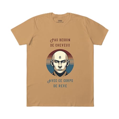 T-shirt humour chauve vêtement décontracté beige pour barbecue et apéro