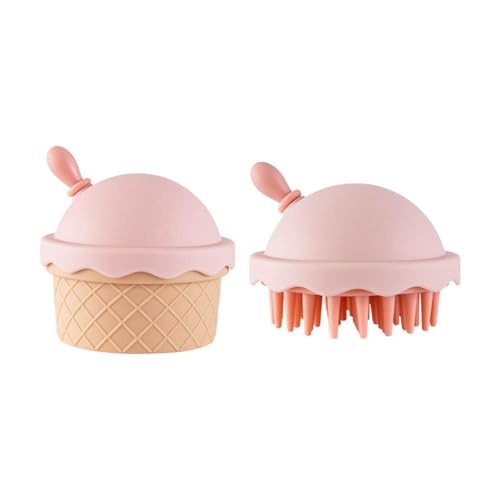 Masajeador de cuero cabelludo con forma de helado, cepillo de champú con tapa y espejo para relajarse, exfoliante de limpieza profunda y alivia el uso húmedo y seco para todo tipo de cabello