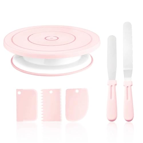 ZFIHAV Kit De DecoracióN De Tartas Kit de decoración Pasteles con Base giratoria for 6 Incluye Soporte Giratorio y for Hornear. Ideal for la Cocina para Tartas(Pink Set)
