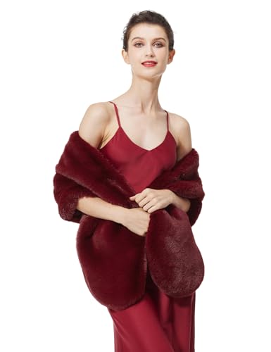 BEAUTELICATE Chal Estola de Pelo Mujer Boleros para Invierno Fiesta Novia Bodas（Vino Rojo,talla única）