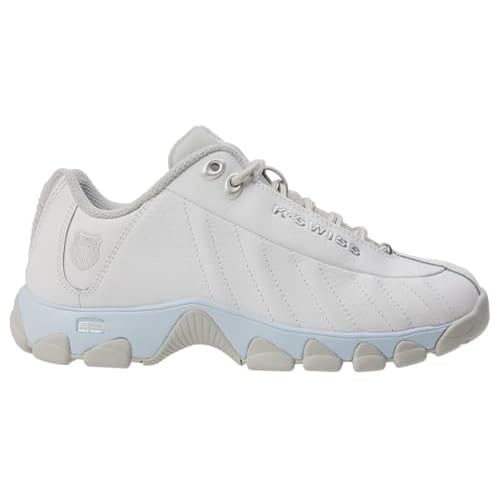 K-Swiss Women's ST329 CMF Sneaker, Wide Tennis Walking Leather Shoes 5 White/Gray/Ice Blue