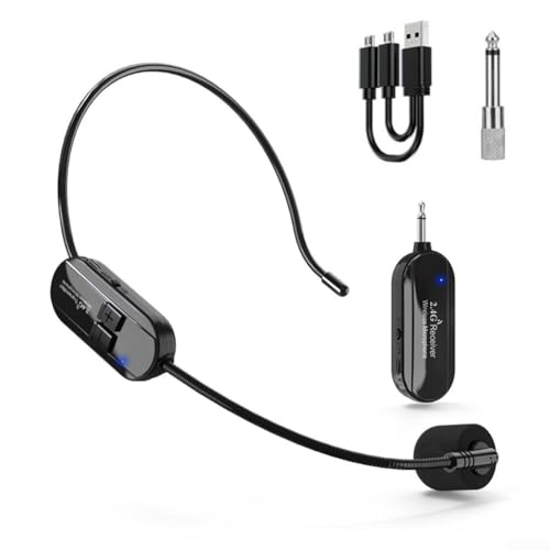 CWOQOCW Micrófono inalámbrico de 2,4 G, microfono inalambrico Diadema Amplificador de Voz de Rango de 50 m, Diadema de micrófono inalámbrico y Mano 2 en 1 para guía turística y enseñanza del Habla