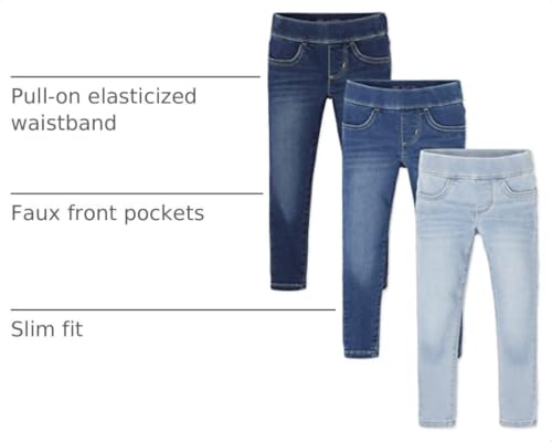 The Children's Place girls Stretch Denim Jeans Leggings, Azure Blue Wash/ Glacier Wash/ Willow Wash 3 Pack, 6 7 US - image 2