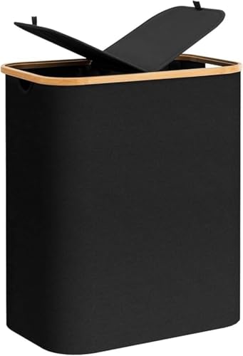 Farigrut大型折りたたみ洗濯かご 140L 二層式 2 分割 蓋付き + 取り外し可能ポケット 家庭用洗濯収納箱?