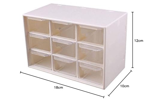 Image of 9 Grid Mini Plastic Acrylic Multipurpose Drawer Storage Box for Multi Layer Jewelry Sundries Organizer Desktop Office Supplies Cabinet (White) (Square)