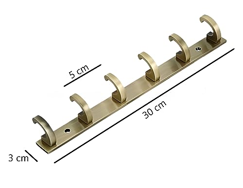 Image of Heavy Duty C Type Stainless Steel Cloth Hanger Suitable for Bathroom Bedroom Kitchen Wall Hook Rail Hanging Scarf Coat Keys Tie, Towel Door Robe (6 Pin Antique, Pack of 1)