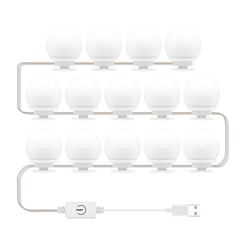 Tnfeeon Luces de Espejo de Luz Delantera Espejo con 3 Temperaturas Color, Bombillas Tocador Alimentación USB, Fácil Instalar, para Mesa Maquillaje, Tocador Baño (14 Bombillas)
