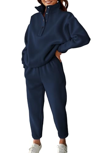 Herseas Lounge Sets for Women Button Fall 2 Piece Outfits Sweatsuits Long Sleeve Fleeced Travel Suits Fashion Clothing