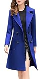 chouyatou Women Elegant Notched Collar Double Breasted Wool Blend Over Coat (Medium, Royal Blue)