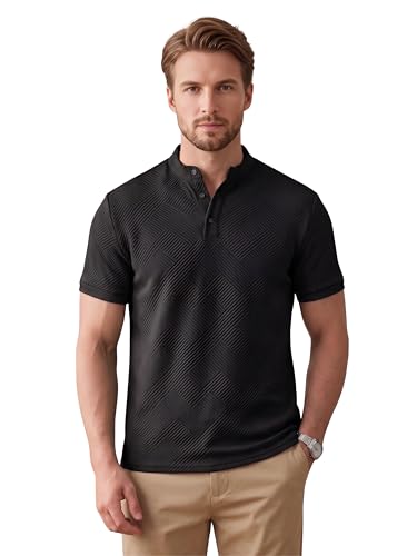 Image of Leriya Fashion Men's Textured Mandarin Collar T-Shirt | Premium Casual Polo Style T Shirt for Men | Smart Casual Office, Party &Everyday Wear