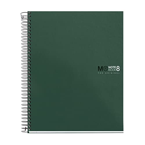 Miquelrius - Cuaderno A5 cuadriculado 5 mm, 200 hojas con 8 bandas de colores, Papel extra opaco 70 g/m², Tapas polipropileno resistente con 2 taladros, Notebook The Originals, Kaki