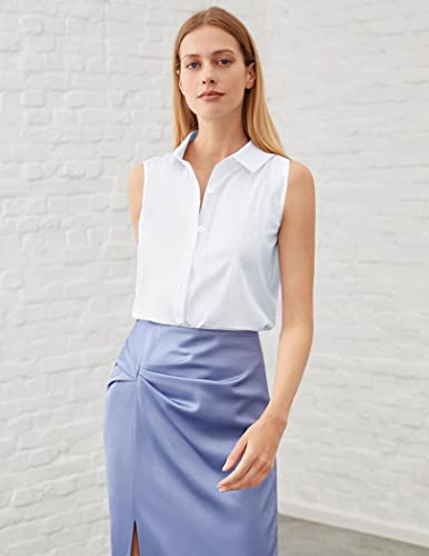 Zeagoo Women's Sleeveless Button Down Shirts Blouses Solid Casual Loose V Neck Tank Tops for Work S-XXL4