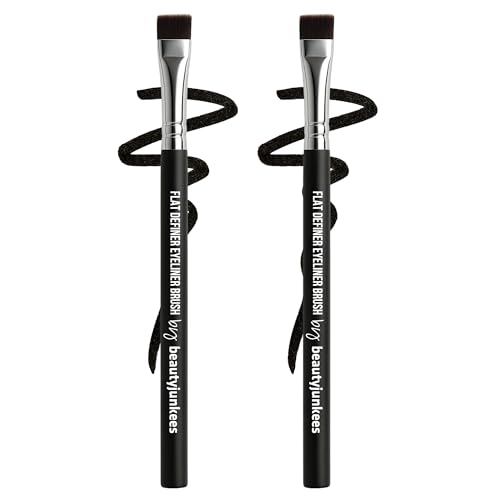 Beauty Junkees Flat Eyeliner Brush - Professional Precision Makeup Brush for Sharp Eye Liner, Eyebrow Shaping &amp; Concealer Application, Flat Definer 2 Pack