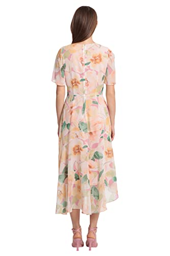 Image of Maggy London Women's Maggy London Women's Dresses Short Flutter Sleeve Fit and Flare Dress with Asymmetric Hem Tier