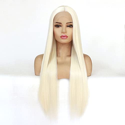 60# blonde Lace Front perruque longue droite 13x4 dentelle résistant à la chaleur synthétique quotidienne cosplay Party alternative dentelle perruque 26in
