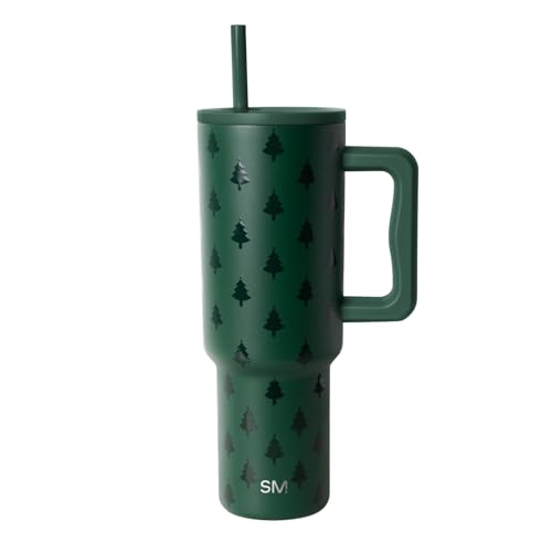 Simple Modern Trek | 40 oz Christmas Tumbler with Handle and Straw Lid | Cup Holder Friendly Insulated Stainless Steel Travel Mug | Holiday Gifts for Women Men Her Him | Winter Trees