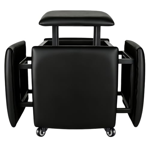 LUGSHIREE 5 in 1 Nesting Ottoman Cube Chair Stackable Stools Leather Square Ottoman Bench Foot Stool with Wheels for Living Room Dining Room 15.75x15.75x16.54 inches
