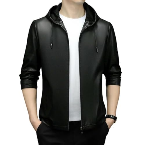 Veste à capuche en similicuir homme avec doublure thermique amovible