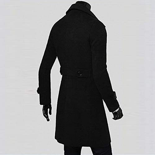 Dyguyth Trench Coats Men Winter,Wool Blend Slim Fit Lapel Double Breasted Pea Coat Classic Business Full Length Windbreaker Black 3Xl #TOP5