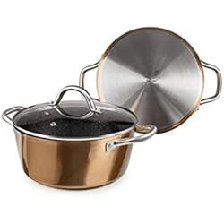 Cacerola Copper Con Rejilla IBILI - Cacerola natura copper cobre con tapa de cristal, 24 cms, Antiadherente estilo piedra, Apta para induccion