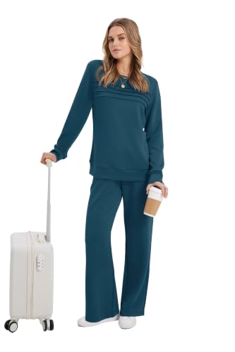 Image of WIHOLL Women's 2 Piece Sets Sweatshirt Casual Travel Outfits Lounge Wide Leg Tracksuit Cozy Sweatsuits Fashion 2026