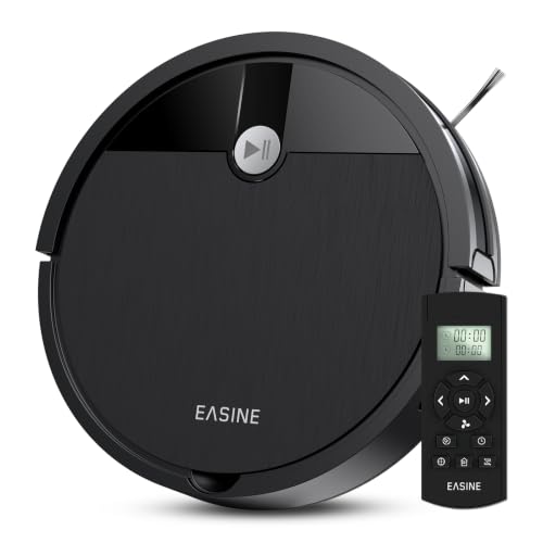 EASINE Saugroboter, Bürstenloses Design Staubsauger Roboter, Starkes Saugen, Selbstladend, Fernbedienung, Flach, Geeignet für Tierhaare & Hartböden, E3
