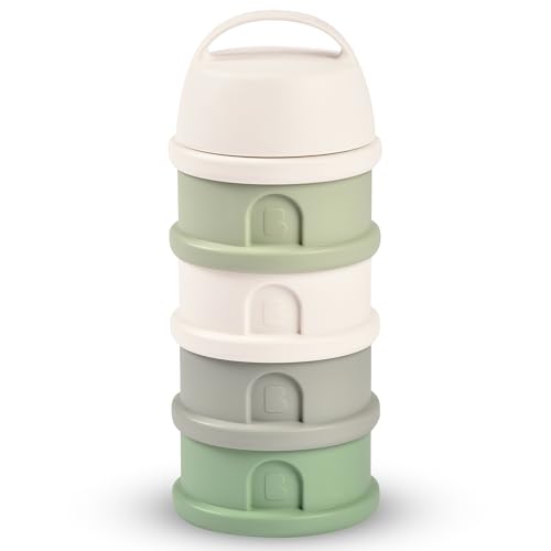 Image of Beaba Stacked Formula Container - Airtight Multifunctional Storage Container for Storing Milk Powder and Baby Food, 4 Interchangeable Compartments, Microwave Safe, Travel Friendly, Cotton & Sage Green