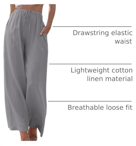 Image of Duyang Womens Cotton Linen Palazzo Pants Drawstring Elastic Waist Casual Wide Leg Trousers with Pockets