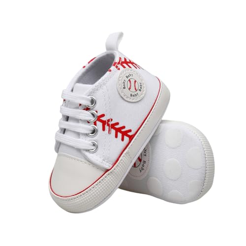 Yibubu Baby Boys Girls Shoes Soft-Sole Infant Shoes First Walker Newborn Sneakers Rookie of the Year Baseball 1st Birthday Party Toddlers Flats (4626WT13 Infant 18 Months Age US Footwear Size System 6 Months Medium)