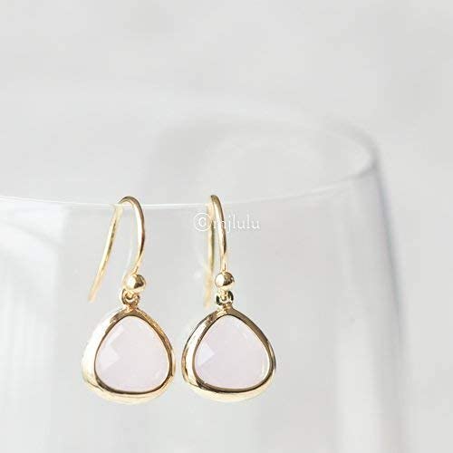 Dainty Simulated Pink Opal Dangle Earrings - 14k Gold-Plated, Hypoallergenic, Lightweight for Everyday Elegance, Minimalist October Birthstone Jewelry by MJLuLu4