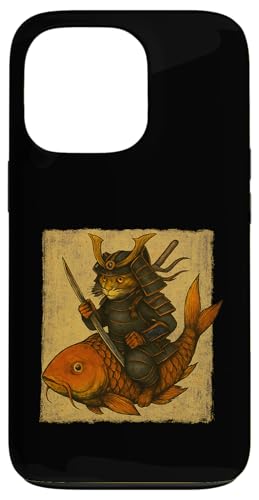 日本の猫乗りの鯉魚 浮世絵 侍 木版画 スマホケース iPhone 13 Pro 用
