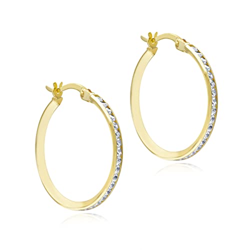 Boucles d'oreilles femme en or jaune 9 ct créoles avec CZ