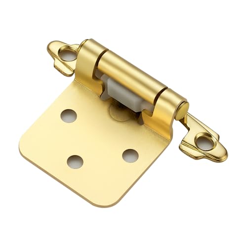 Home Expert 4 Pack (2 Pairs) Gold Cabinet Hinges for Kitchen Doors Self-Closing 1/2 Inch Overlay (Variable) Semi-Concealed Face Frame Surface Mount Cabinet Hardware Satin Brass
