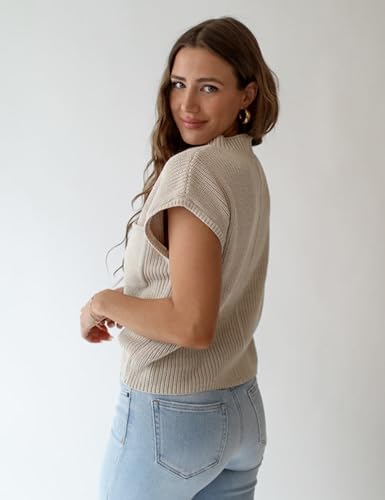 Fiona Jolin Women's Sleeveless Knit Sweater Vest Vintage Cap Sleeve Casual Mock Neck Tank Top with Front Pocket3