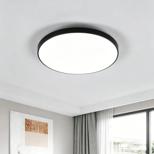SENQIU Plafonnier LED Rond, 24W 6500K Blanc froid Moderne Plafonnier Led Noir IP54 Imperméable, 2700LM Lampe de Plafond Led pour Salle de Bain, Salon,...