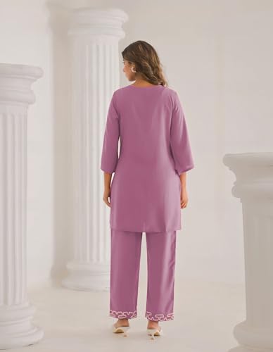 Image of SHIENZY Women Cotton Blend Co Ord Set | Two Piece Ethnic Outfit for Women | Solid Top and Palazzo Pants | Casual Lounge Wear | Stylish Comfortable Trendy Summer Co Ord Outfit