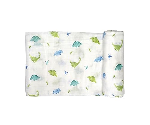 Image of Bamboo Viscose Muslin Baby Swaddle Receiving Blanket, 70% Viscose Made from Bamboo, 30% Cotton Muslin - Imported - Dinosaur