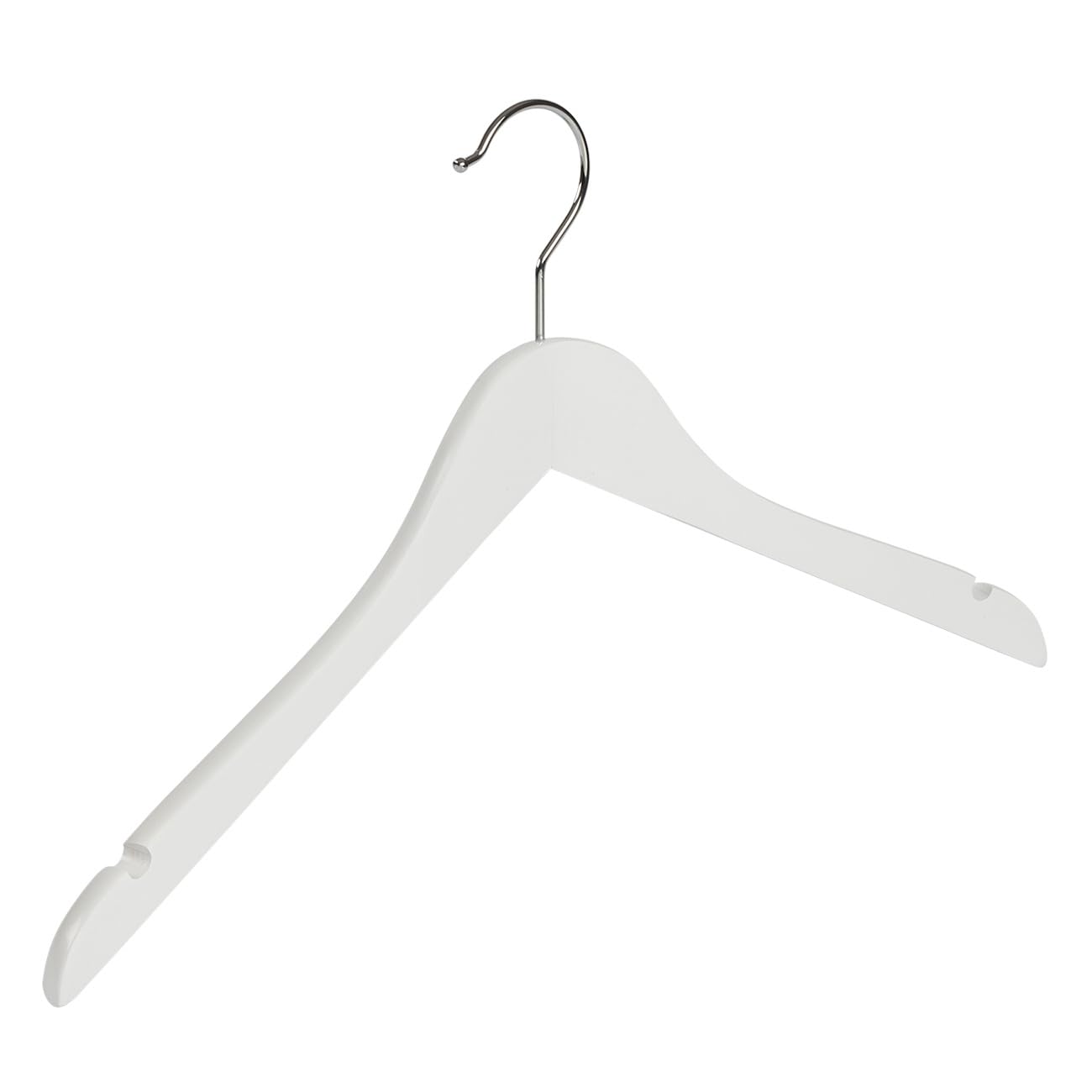 Perchas, 20 Piezas, Madera de Loto, Blanco, Lacado, Muescas, Blusa, Camisa, Chaqueta, Gancho Giratorio 360°, 44 cm (7101BA_01/20)
