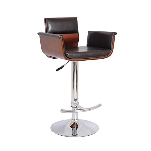 AC Pacific Adjustable Height Swivel Bar Stool - Modern Kitchen Counter Pub Chair with Cushioned Seat, Armrests and Back, 24"-33", Black/Wood