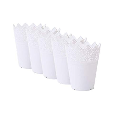 DODXIAOBEUL 5 Pack 5.5" High Plastic Planters,Storage Bins,Planter Nursery Pots,Indoor Planter Flower Pots,Succulent/Plant Pot or Make Up Pencil Holder Pierced Flower Decor Home Decor (White) Cover
