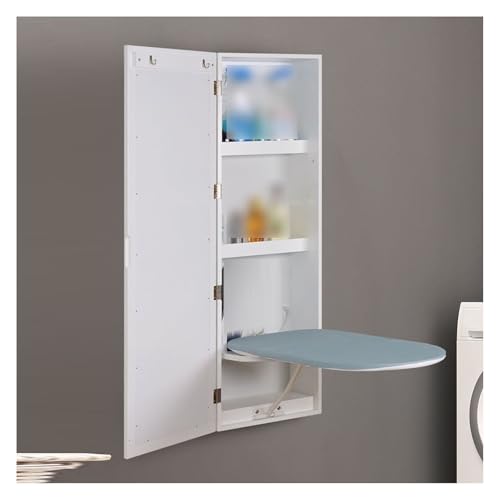 Wall Mounted Ironing Board Cabinet, Folding Hidden Design with Mirror and 3-Layer Storage Rack for Home and Apartment Use