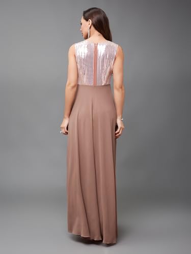 Image of Miss Chase Women's Round Neck Sleeve Embellished Fit Flare Maxi Dress