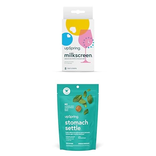 UpSpringStomach Settle Drops, Mint Flavour, 28 Ct + Milkscreen 8 Test Strips to Detect Alcohol in Breast Milk