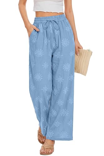 Image of KICZOY Women Flowy Pants Drawstring Waist Wide Leg Palazzo Beach Pants Loose Fit with Pockets