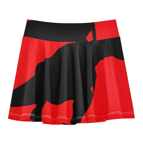 Athletic Shorts Girls Skorts Tennis Skirts for Kids Print Flowy Skort Dinosaur Silhouette Rex Red Black 3t