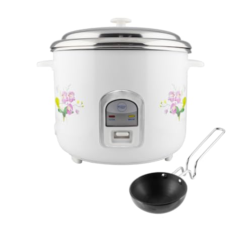 Image of easy Electric Rice Cooker (2.8L) with Tadka Pan & 2 Stainless Steel Pots - 1000W Automatic Cook, Steam & Warm - Floral Design - Ideal for Rice, Biryani, Dal Tempering & Steaming
