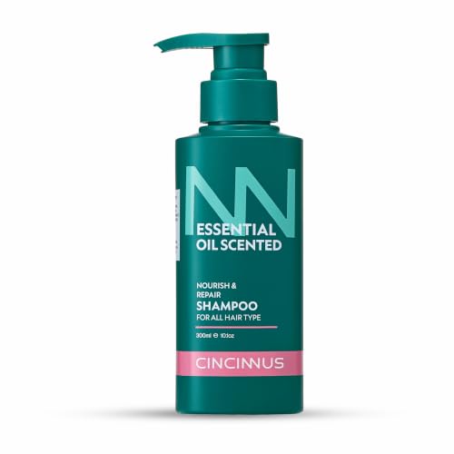 Image of Cincinnus Nourish & Repair Shampoo with Damascus Rose & Rosemary, Tea Tree, Olive Oil | Strengthens & Repairs Hair | Hyaluronic Acid, Vitamin B5 | Daily Use for Dry, Damaged Hair (300ml)