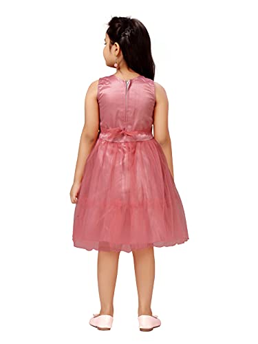 Image of MUHURATAM Girl's Net Fit and Flare Knee-Length Dress