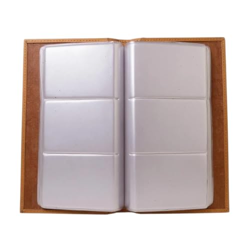 Leather Executive Business Credit Card Book Holder Professional Card Organizer -Clear Slots (Tan)