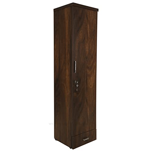 Image of Wood Base Dark Wooden Texture Single Door wardrobeWith Led Light Multi Colour Keychain of Hexagon Brand.